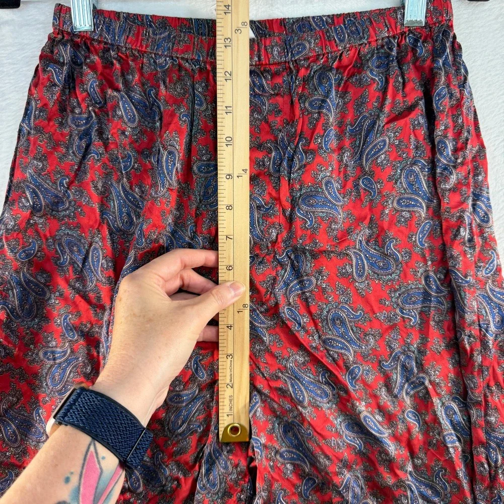 Vintage Soo Silks Medium Pajama Pants 100% Silk Paisley Elastic Waist Red Blue